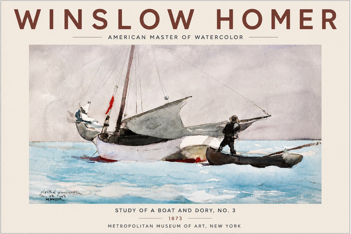 Winslow Homer Study of a Boat and Dory Watercolor, No. 3 No6 - Plakát