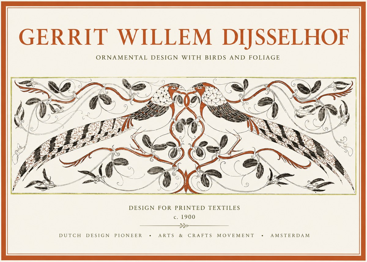 Gerrit Willem Dijsselhof Ornamental Design with Birds and Foliage No1 - Plakát