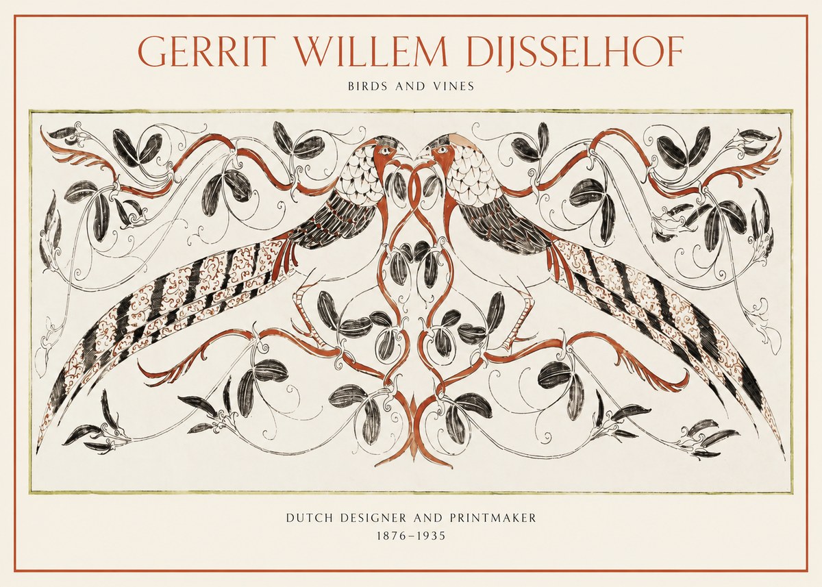 Gerrit Willem Dijsselhof Ornamental Design with Birds and Foliage No2 - Plakát