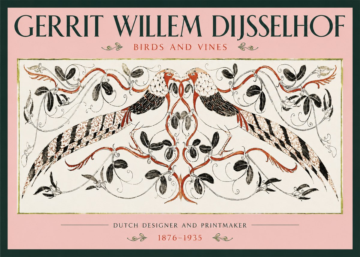 Gerrit Willem Dijsselhof Ornamental Design with Birds and Foliage No3 - Plakát