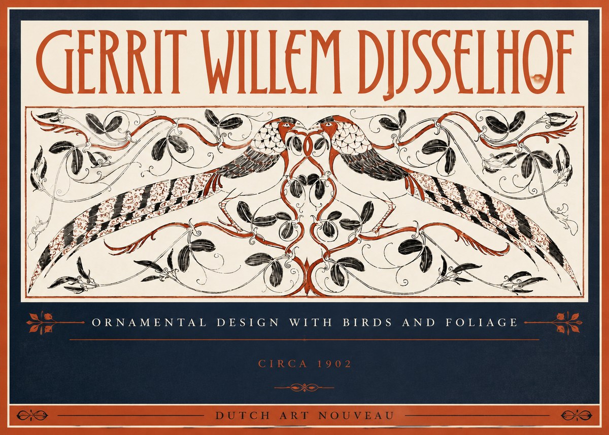 Gerrit Willem Dijsselhof Ornamental Design with Birds and Foliage No5 - Plakát