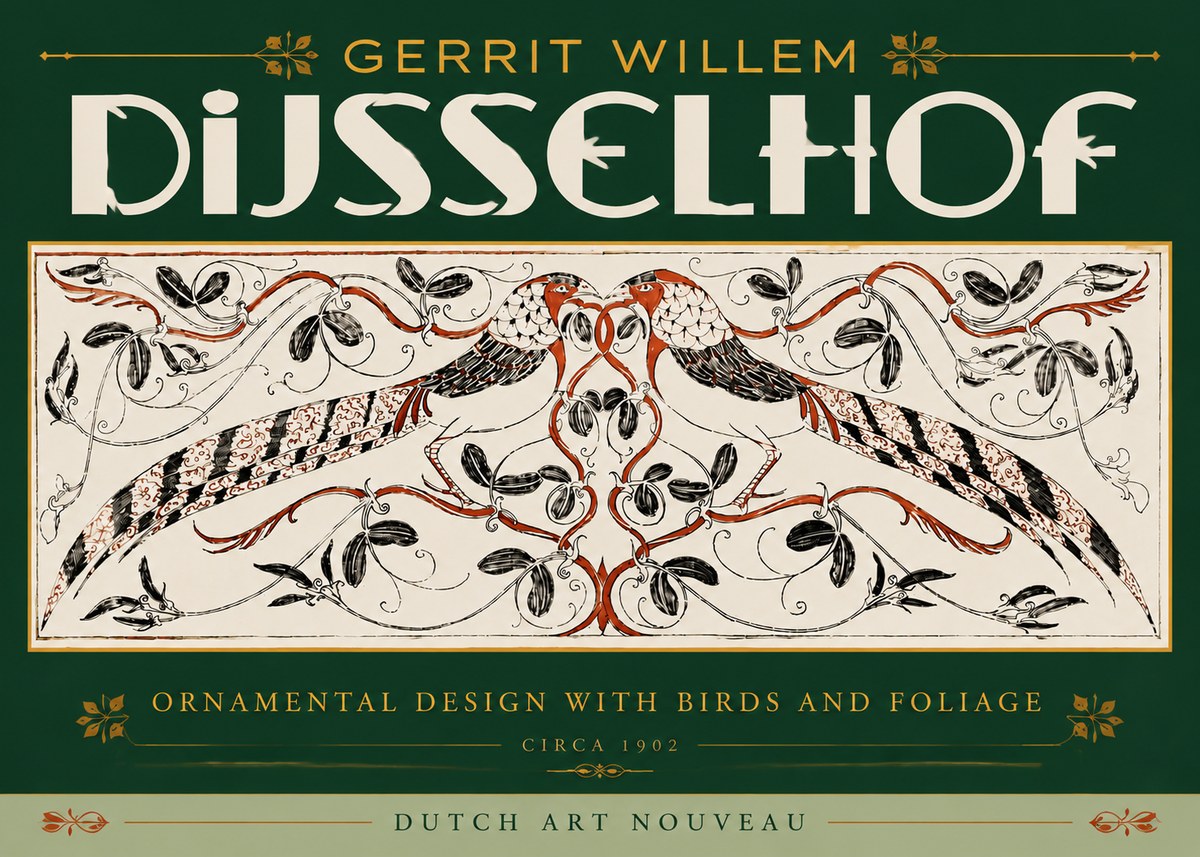 Gerrit Willem Dijsselhof Ornamental Design with Birds and Foliage No6 - Plakát