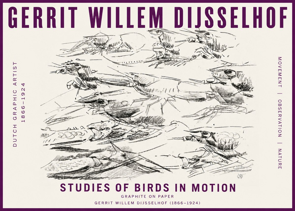 Gerrit Willem Dijsselhof Studies of Birds in Motion No5 - Plakát