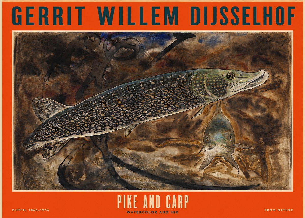 Gerrit Willem Dijsselhof Pike and Carp No2 - Plakát