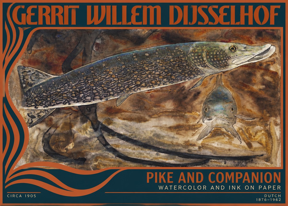 Gerrit Willem Dijsselhof Pike and Carp No4 - Plakát