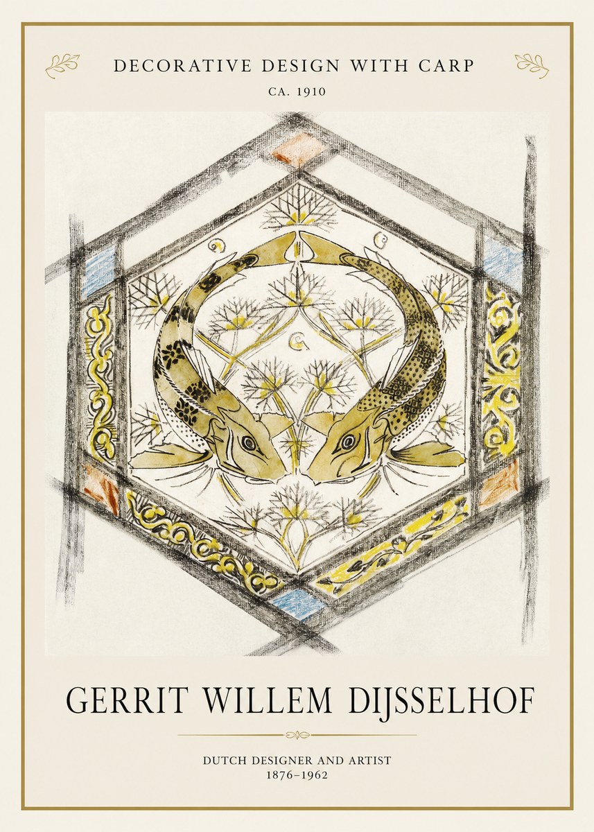 Gerrit Willem Dijsselhof Decorative Design with Carp No1 - Plakát