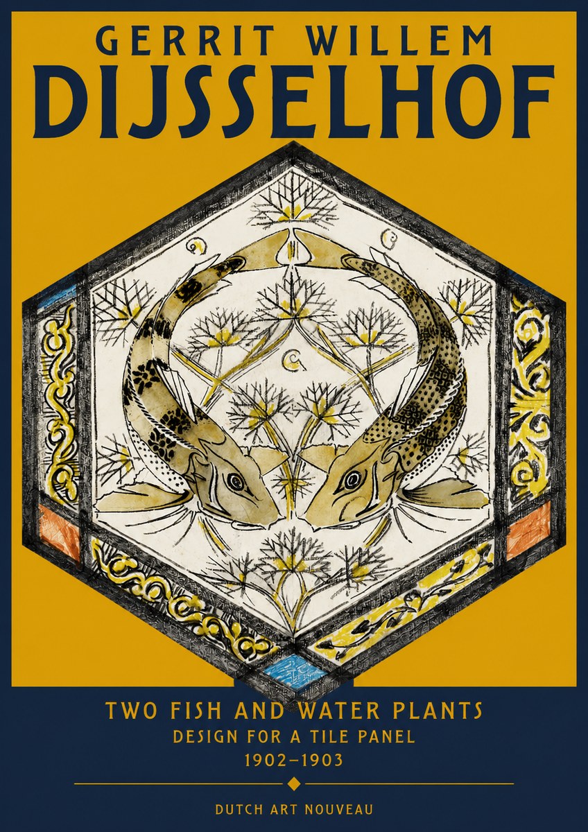 Gerrit Willem Dijsselhof Decorative Design with Carp No4 - Plakát