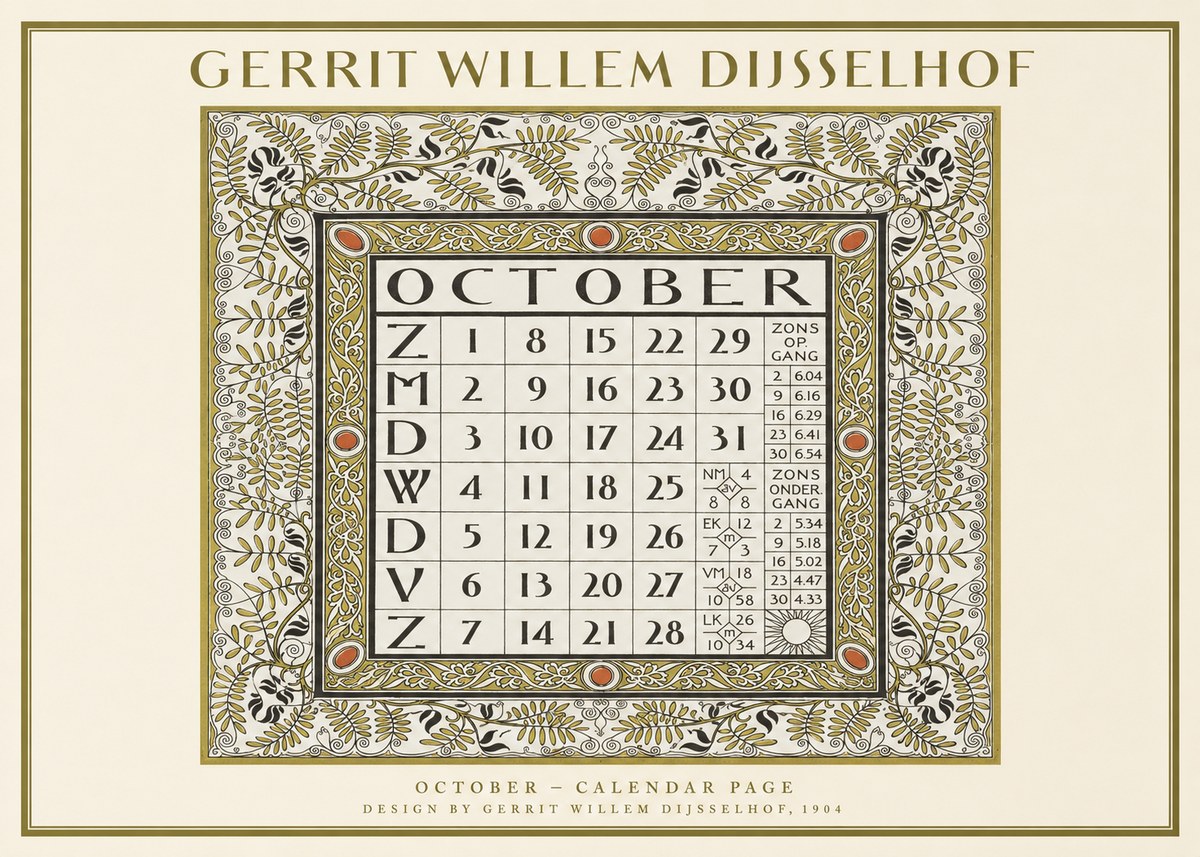 Gerrit Willem Dijsselhof October - Calendar Page No1 - Plakát