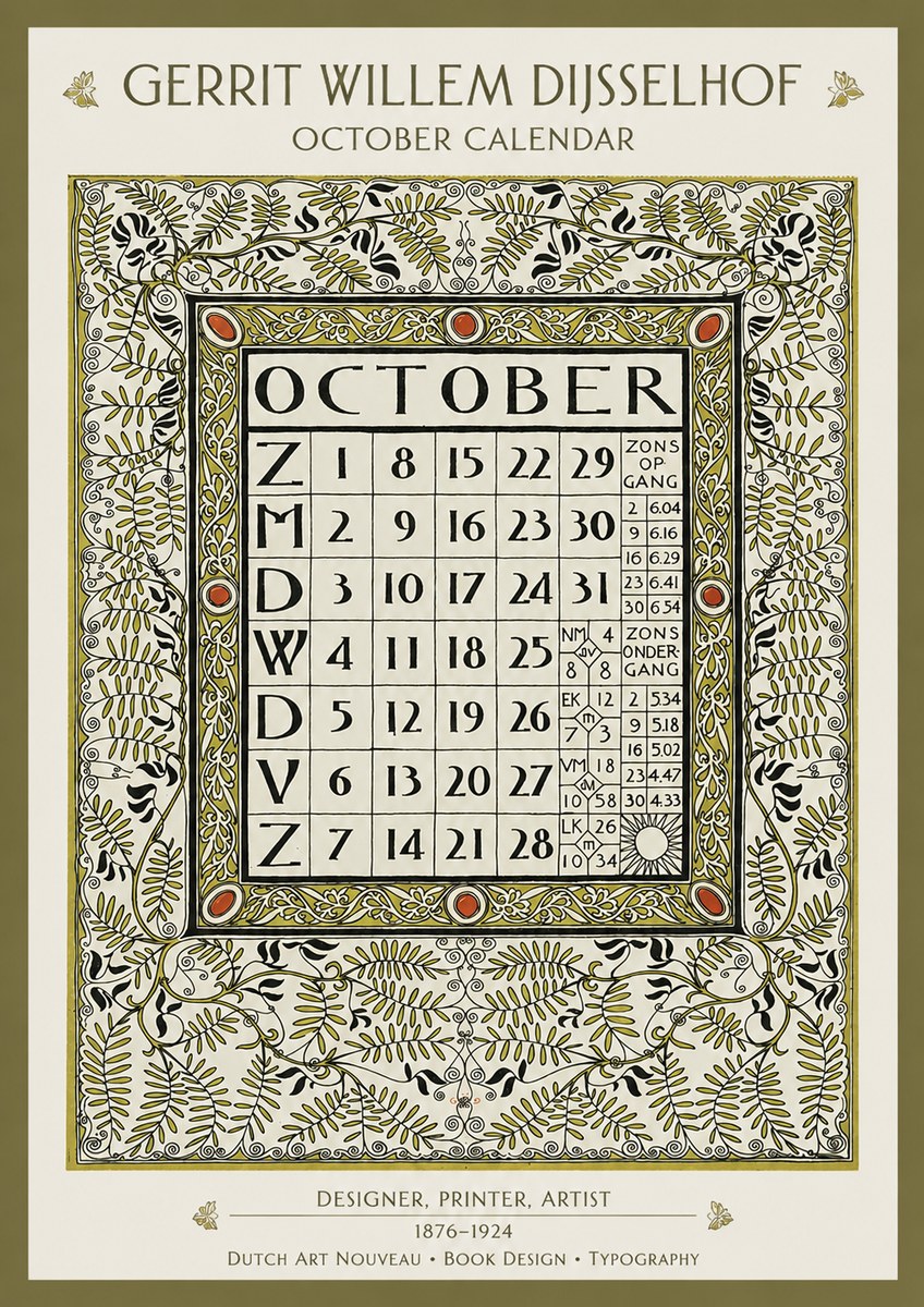 Gerrit Willem Dijsselhof October - Calendar Page No2 - Plakát
