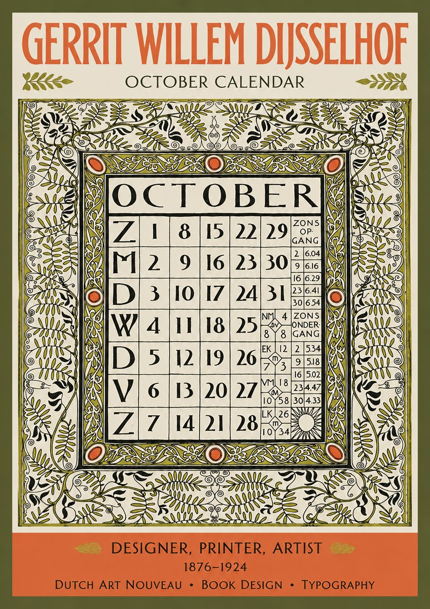 Gerrit Willem Dijsselhof October - Calendar Page No3 - Plakát