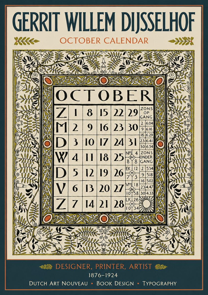 Gerrit Willem Dijsselhof October - Calendar Page No4 - Plakát
