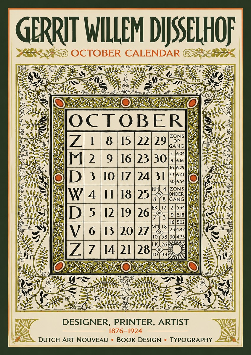 Gerrit Willem Dijsselhof October - Calendar Page No5 - Plakát