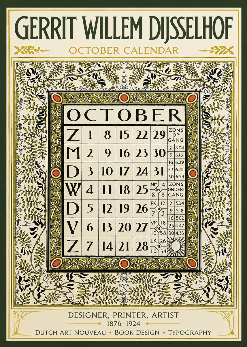 Gerrit Willem Dijsselhof October - Calendar Page No6 - Plakát