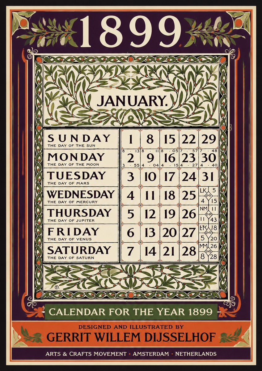 Gerrit Willem Dijsselhof January. Calendar for 1899. No4 - Plakát