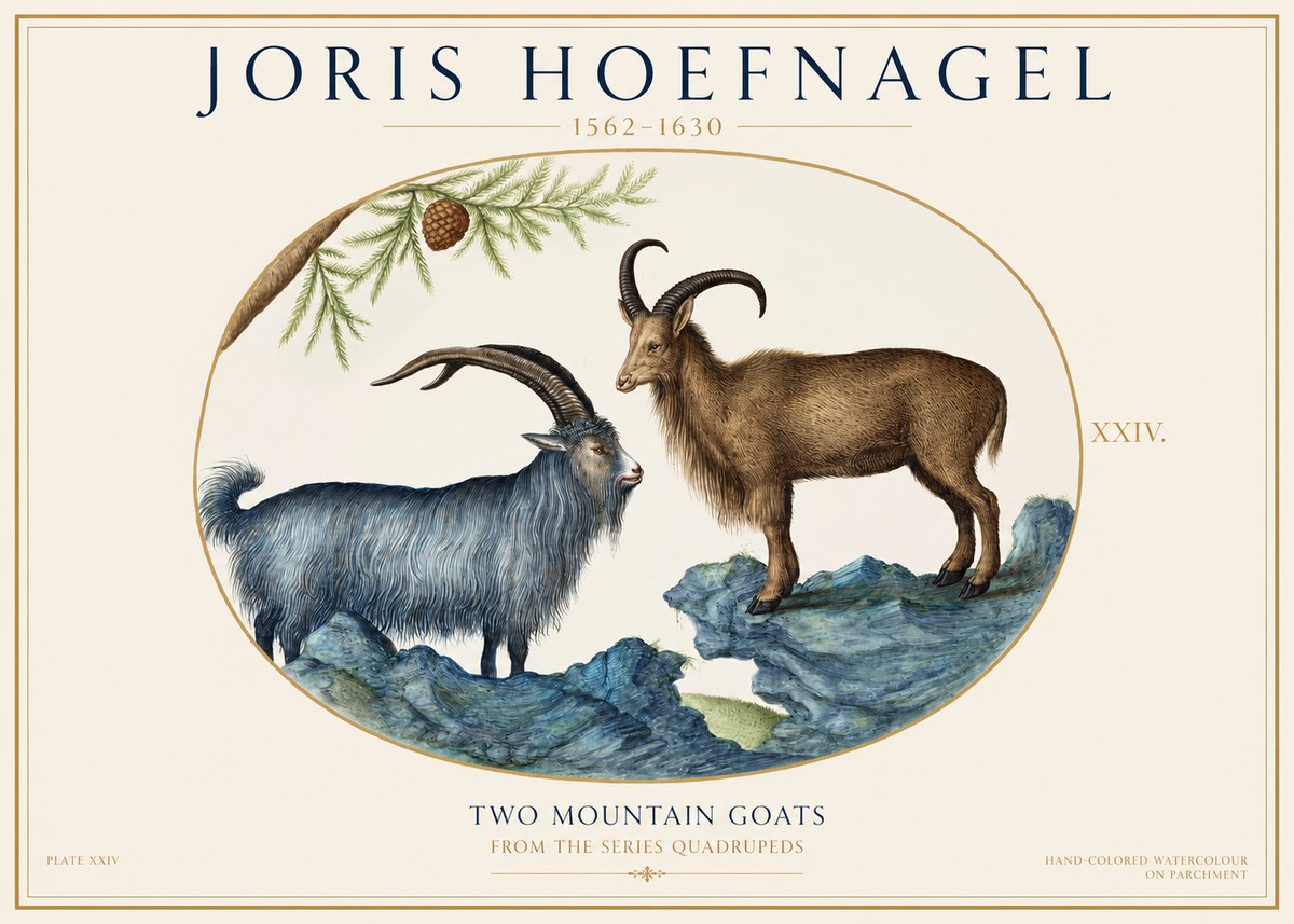 Joris Hoefnagel Two Mountain Goats from the Series Quadrupeds No1 - Plakát