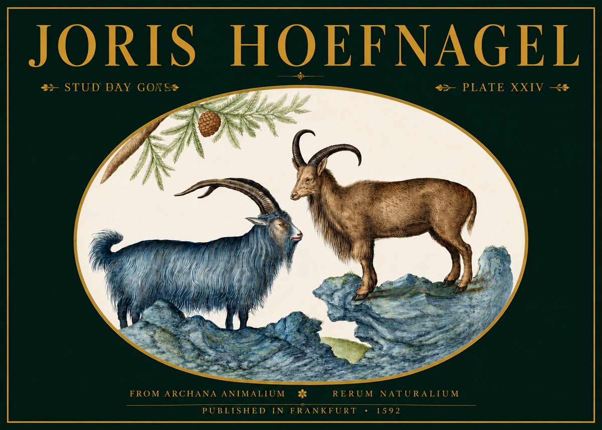 Joris Hoefnagel Two Mountain Goats from the Series Quadrupeds No5 - Plakát