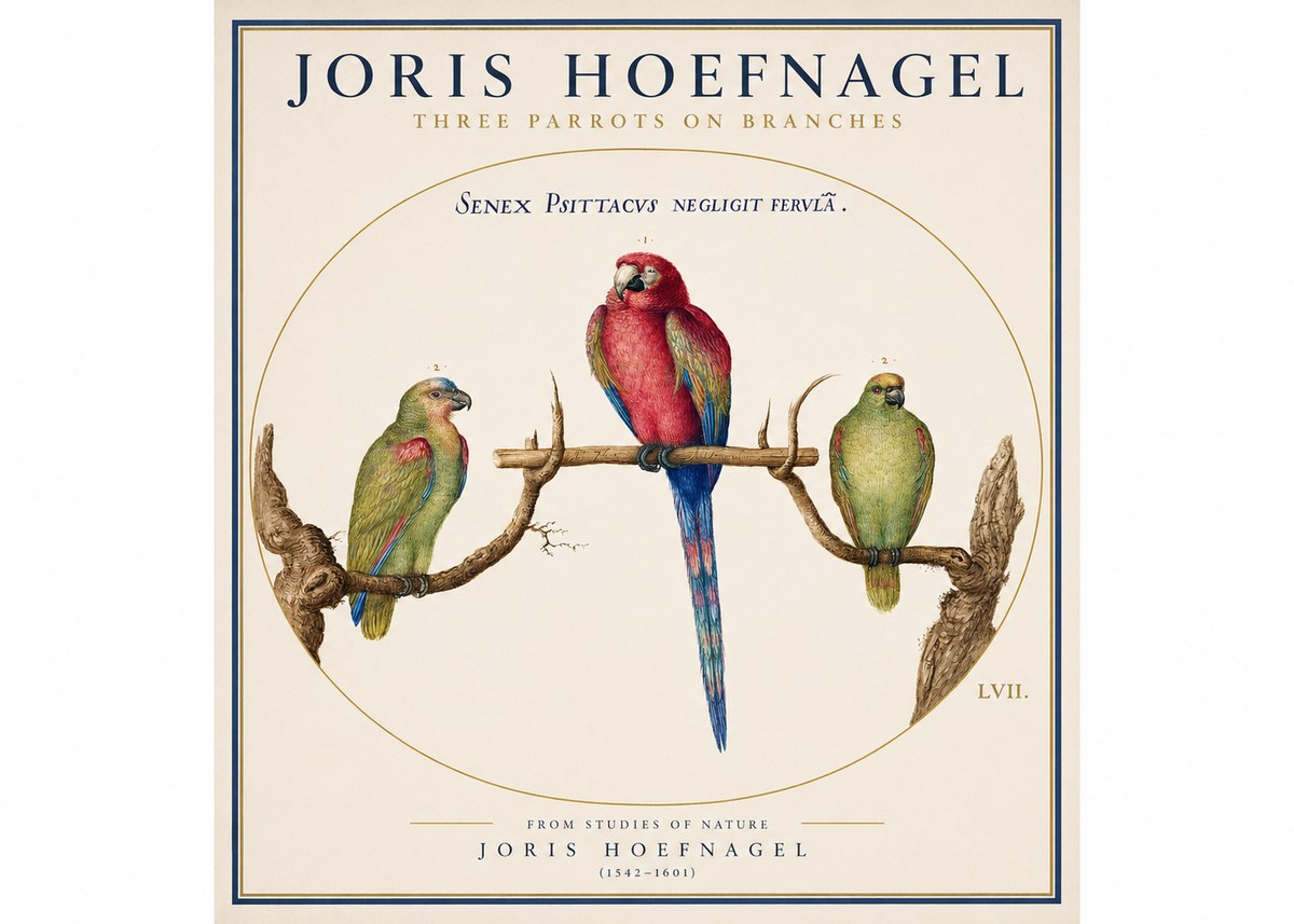 Joris Hoefnagel Three Parrots No3 - Plakát