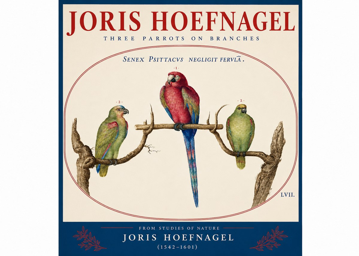 Joris Hoefnagel Three Parrots No4 - Plakát