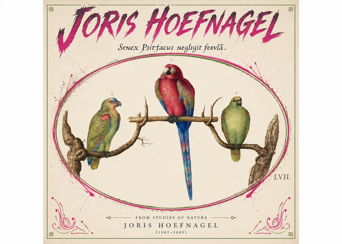 Joris Hoefnagel Three Parrots No5 - Plakát