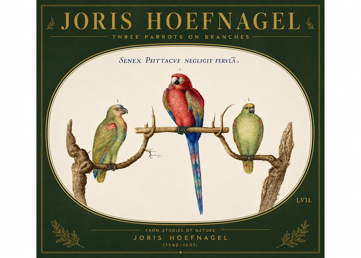 Joris Hoefnagel Three Parrots No6 - Plakát