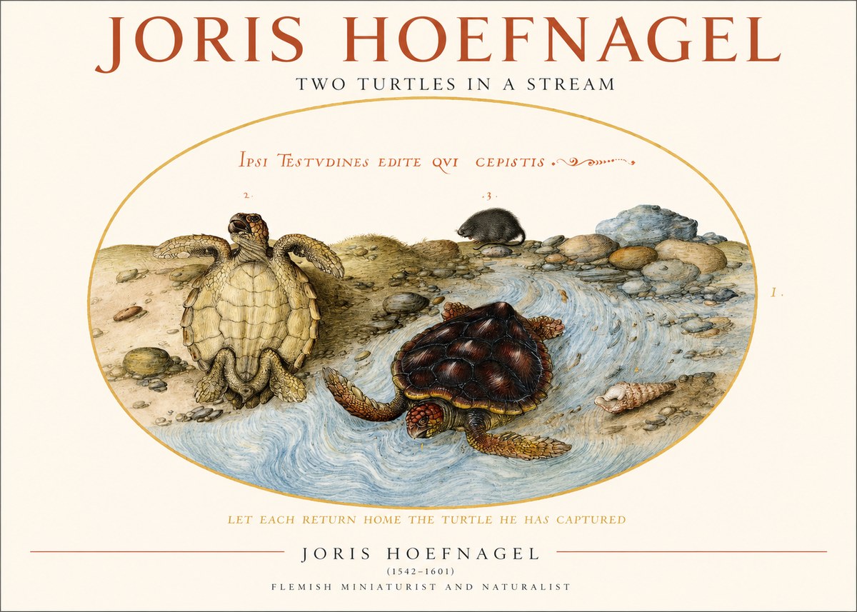 Joris Hoefnagel Two Turtles in a Stream No1 - Plakát