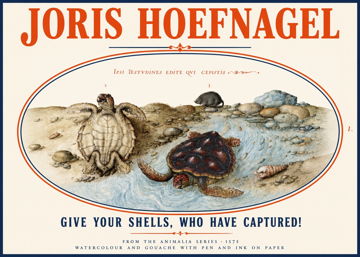 Joris Hoefnagel Two Turtles in a Stream No4 - Plakát