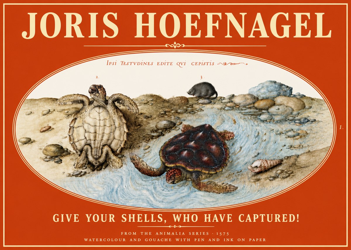 Joris Hoefnagel Two Turtles in a Stream No6 - Plakát