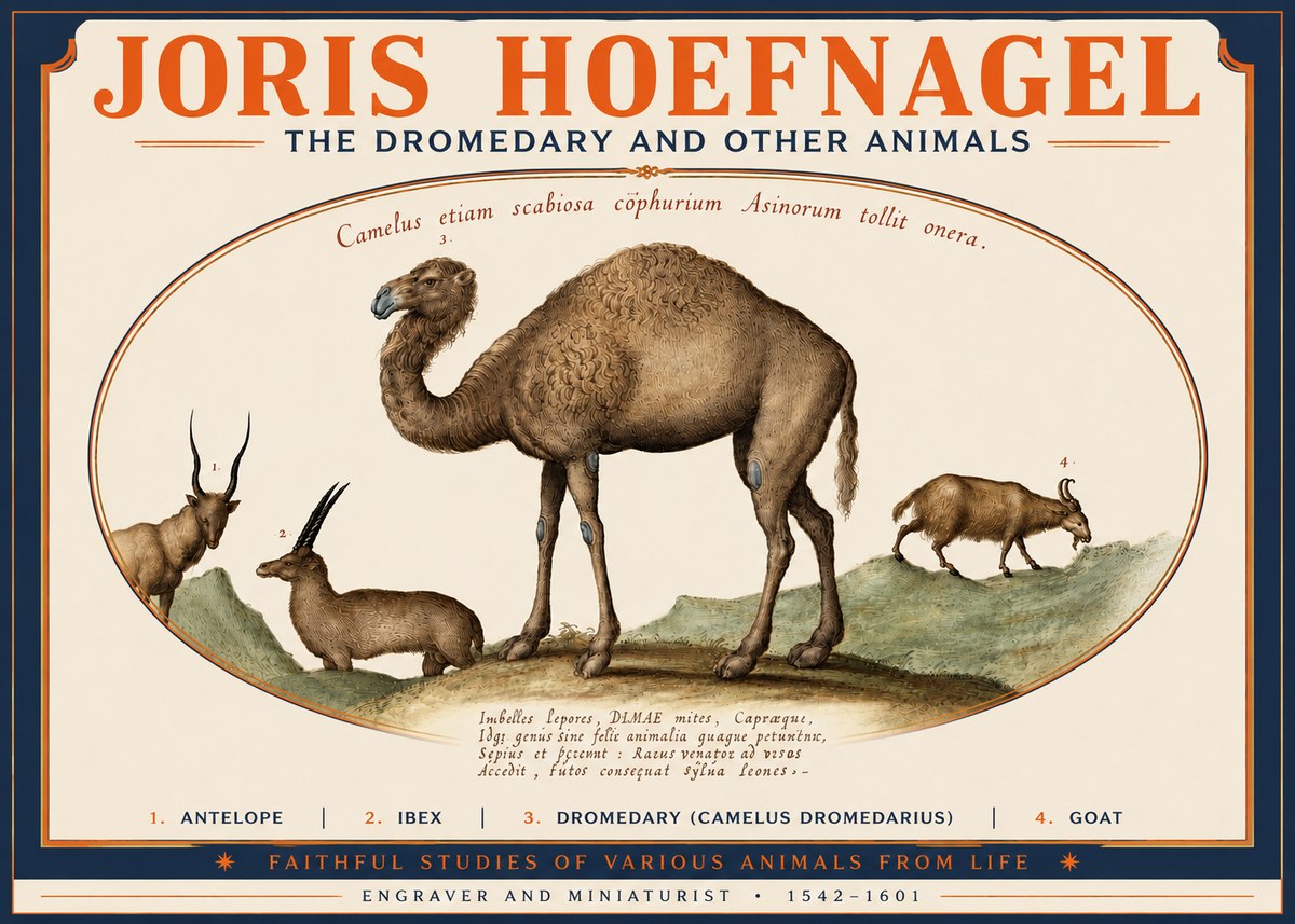 Joris Hoefnagel The Dromedary and Other Animals from Studies of Nature No4 - Plakát
