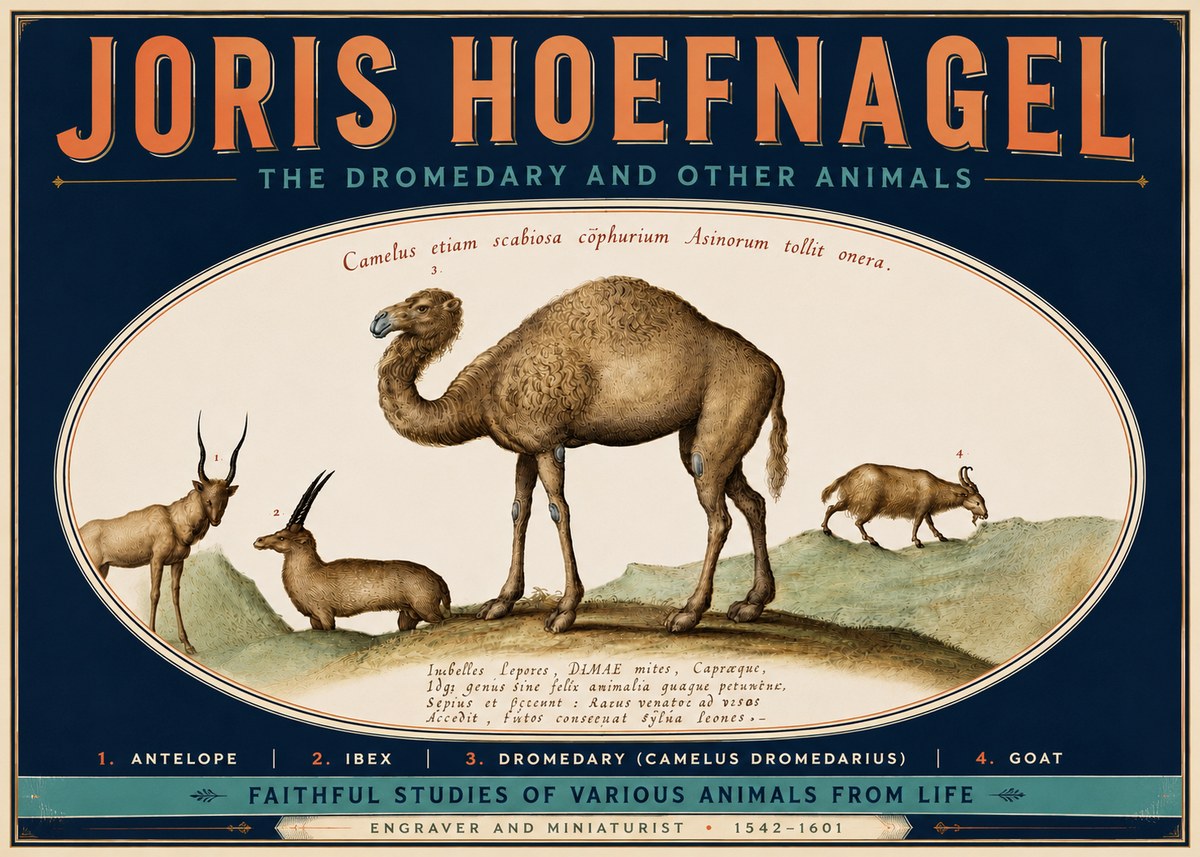 Joris Hoefnagel The Dromedary and Other Animals from Studies of Nature No6 - Plakát