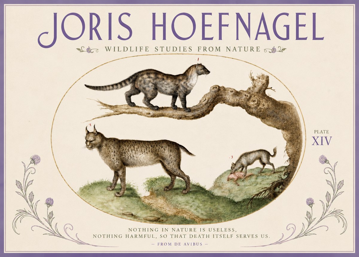 Joris Hoefnagel Wildlife Studies from Nature - Plate Xiv No4 - Plakát