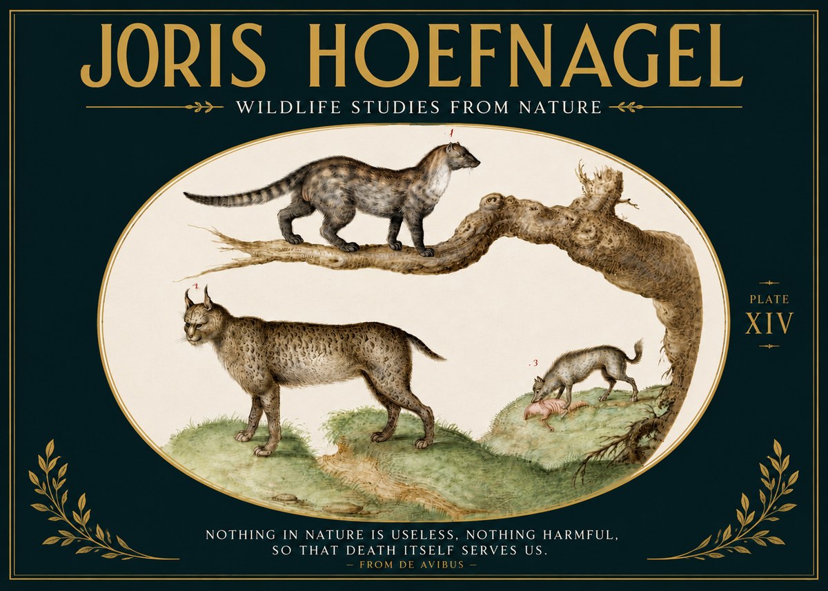Joris Hoefnagel Wildlife Studies from Nature - Plate Xiv No5 - Plakát