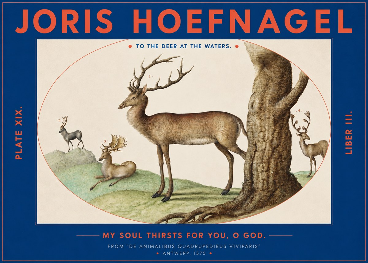 Joris Hoefnagel Deer at the Fountains No3 - Plakát