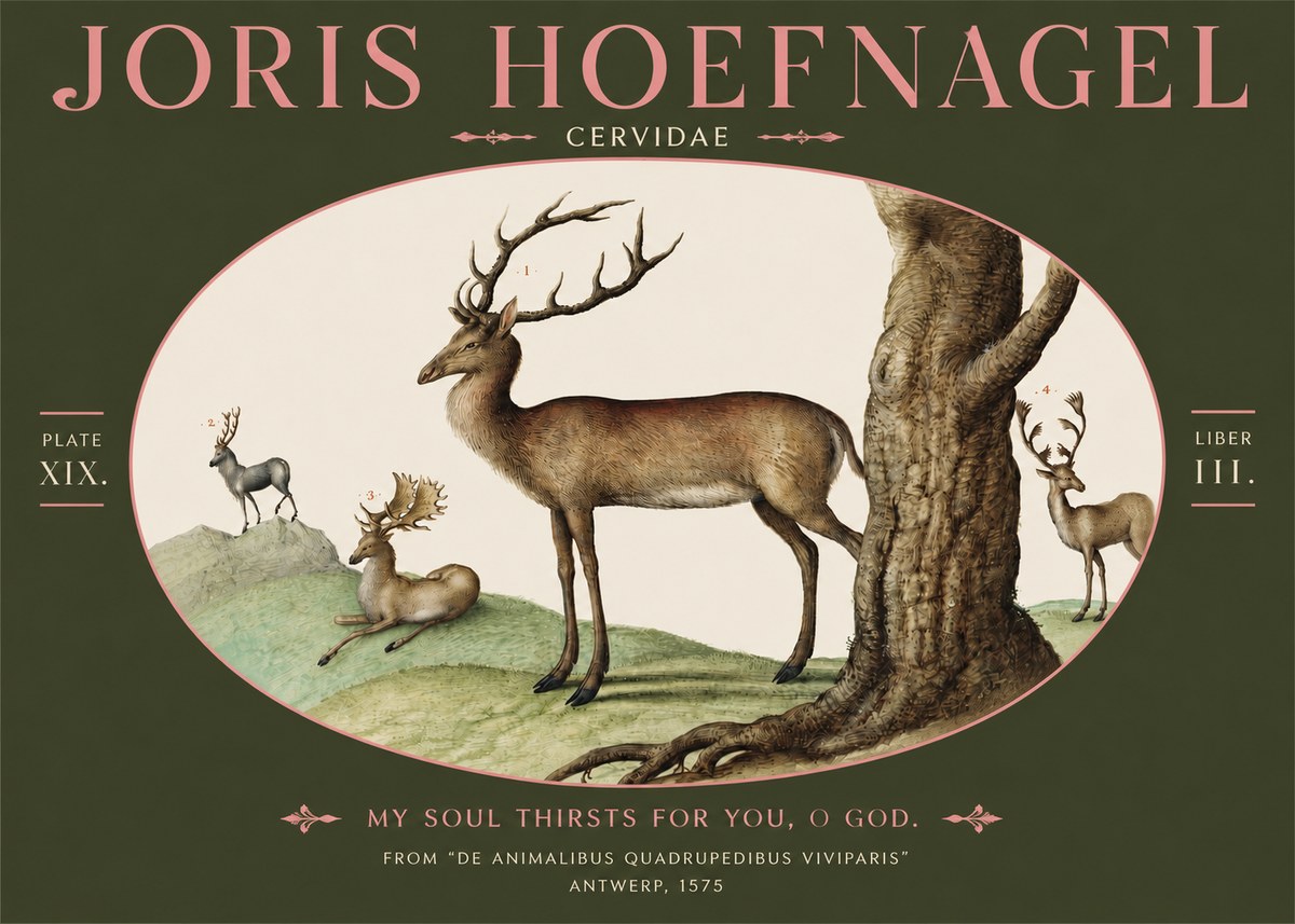 Joris Hoefnagel Deer at the Fountains No4 - Plakát