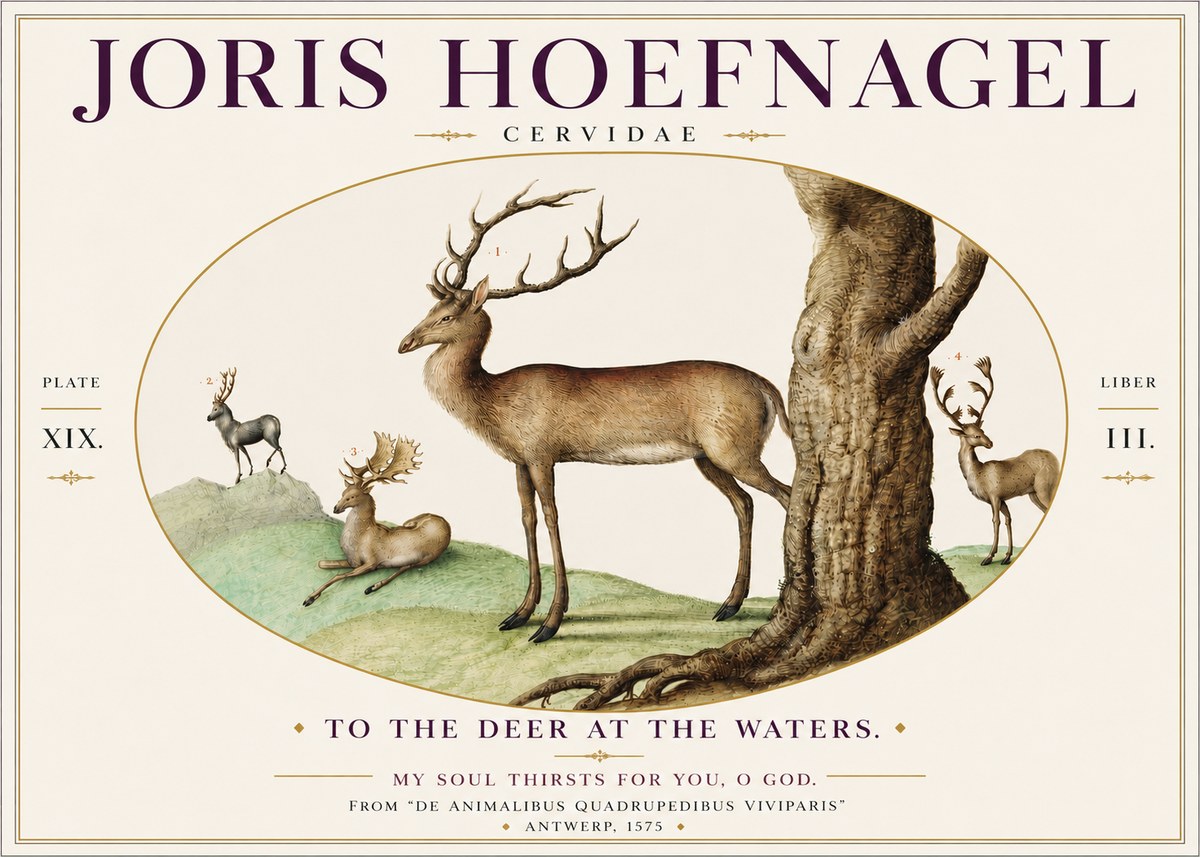 Joris Hoefnagel Deer at the Fountains No6 - Plakát