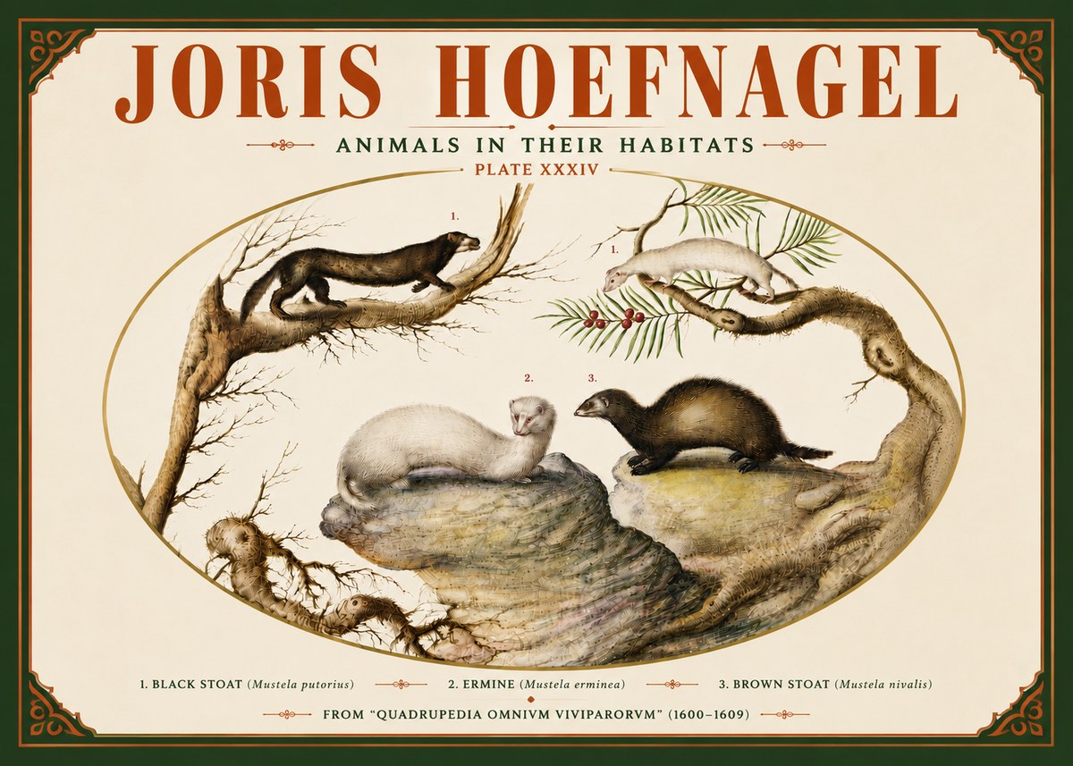 Joris Hoefnagel Animals in Their Habitats Plate Xxxiv No5 - Plakát