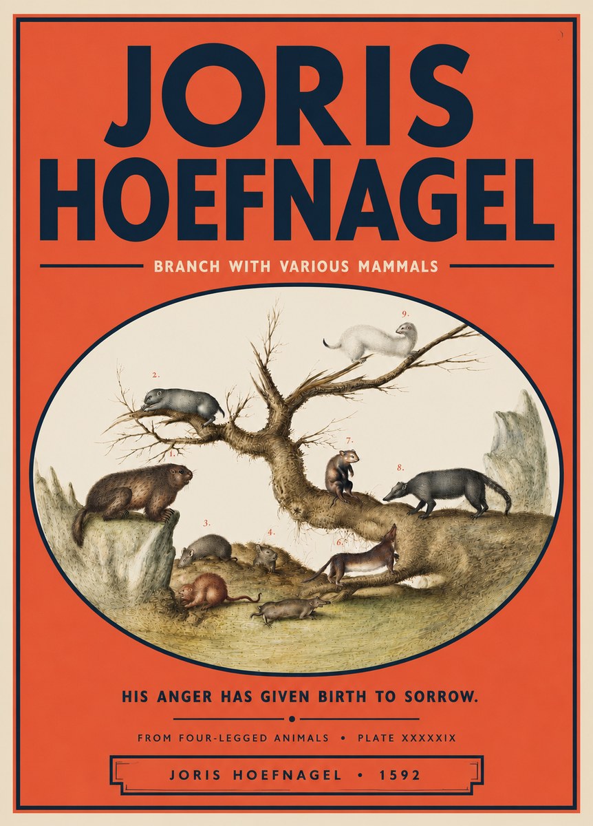 Joris Hoefnagel Branch with Various Mammals No5 - Plakát