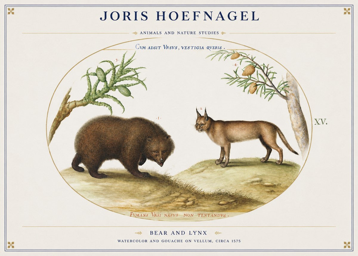 Joris Hoefnagel Bear and Lynx No1 - Plakát