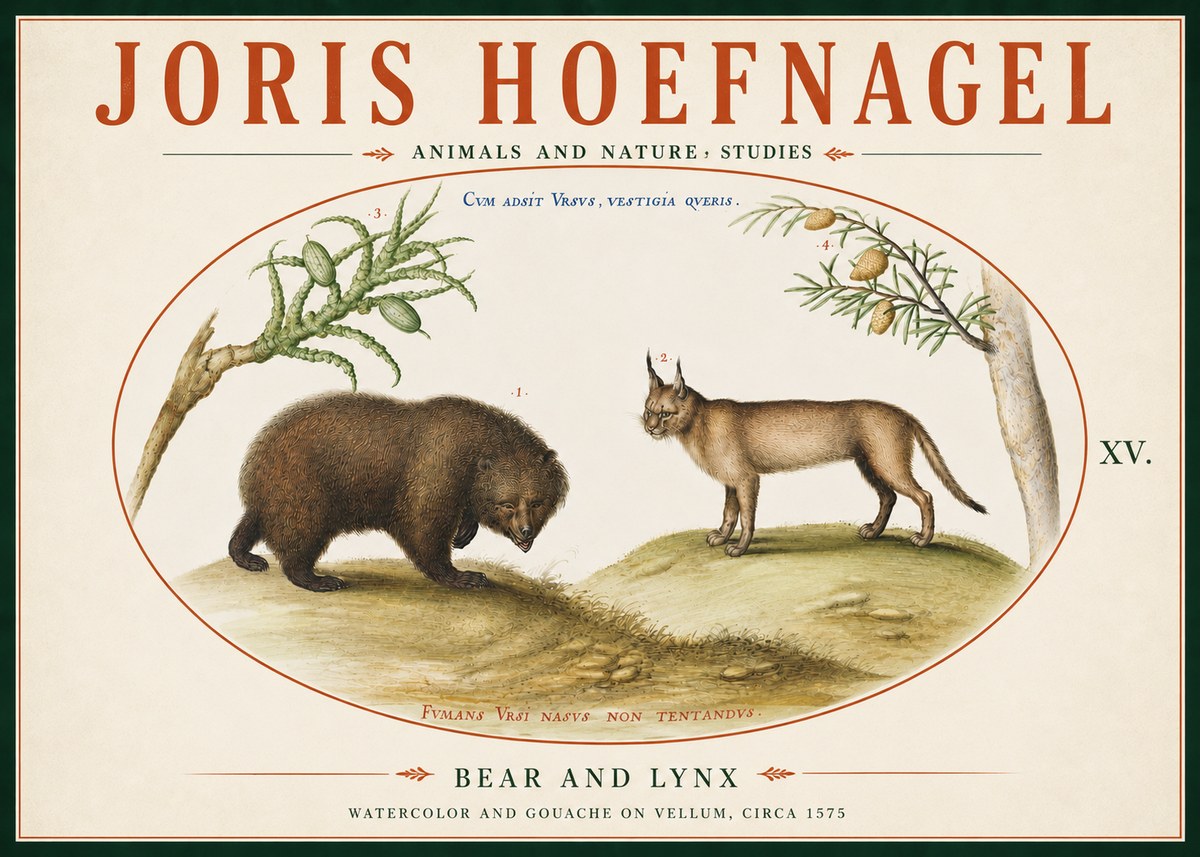 Joris Hoefnagel Bear and Lynx No6 - Plakát