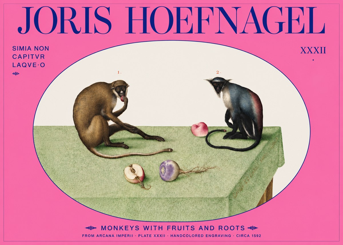 Joris Hoefnagel Monkeys with Fruits and Roots No2 - Plakát