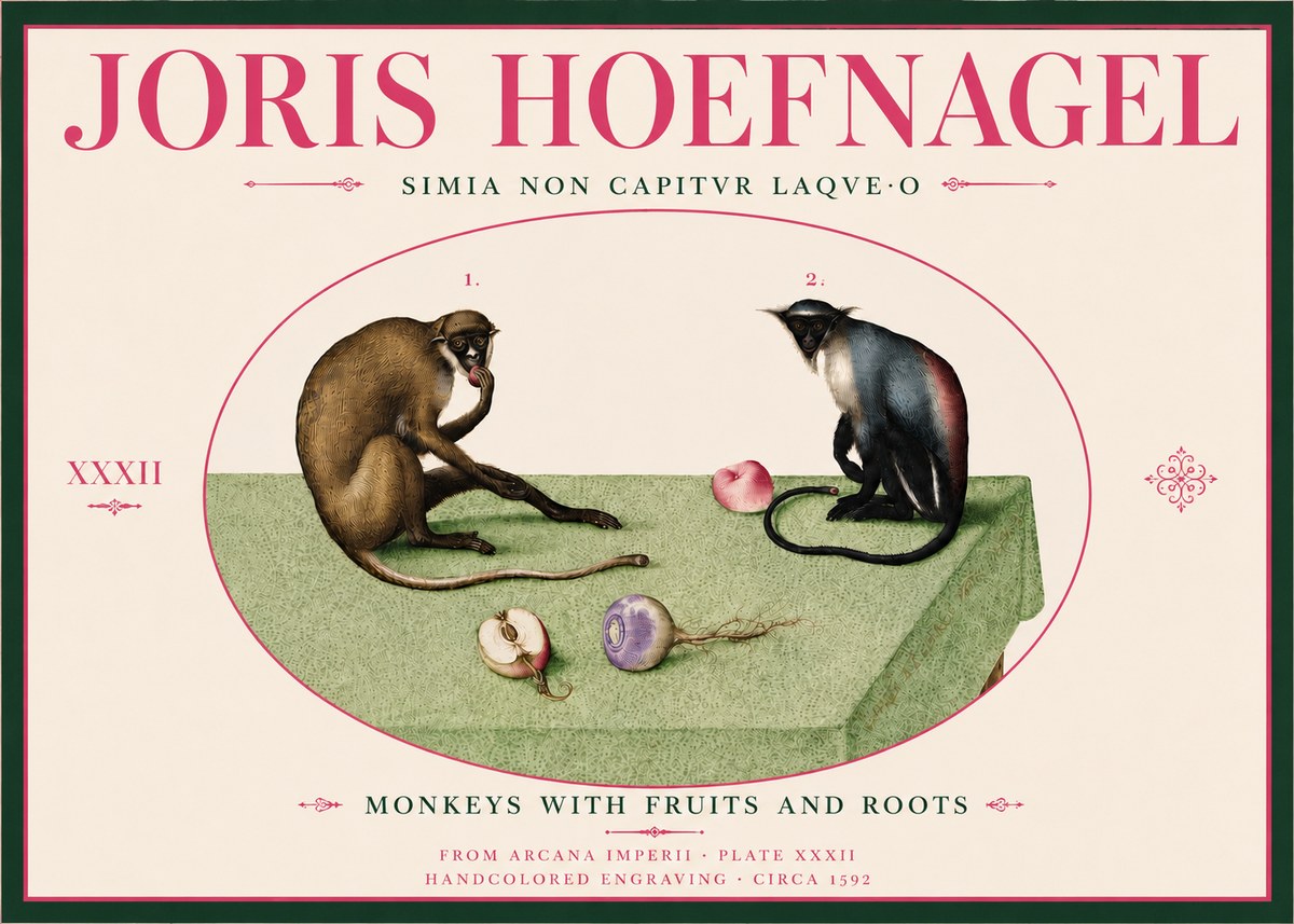Joris Hoefnagel Monkeys with Fruits and Roots No6 - Plakát