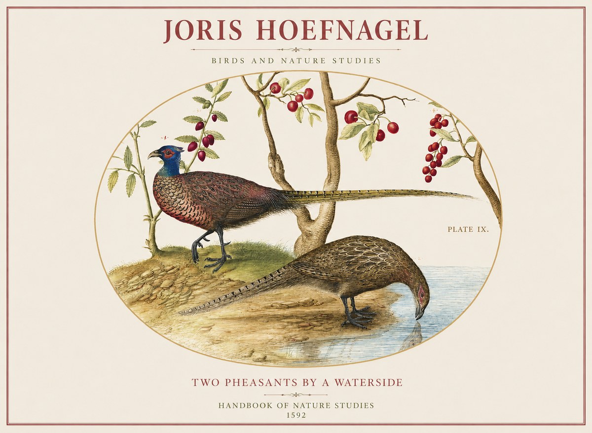 Joris Hoefnagel Peacocks and Pheasants Among Fruiting Branches No2 - Plakát