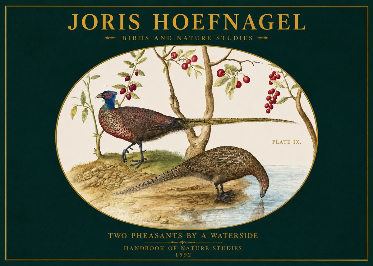 Joris Hoefnagel Peacocks and Pheasants Among Fruiting Branches No3 - Plakát