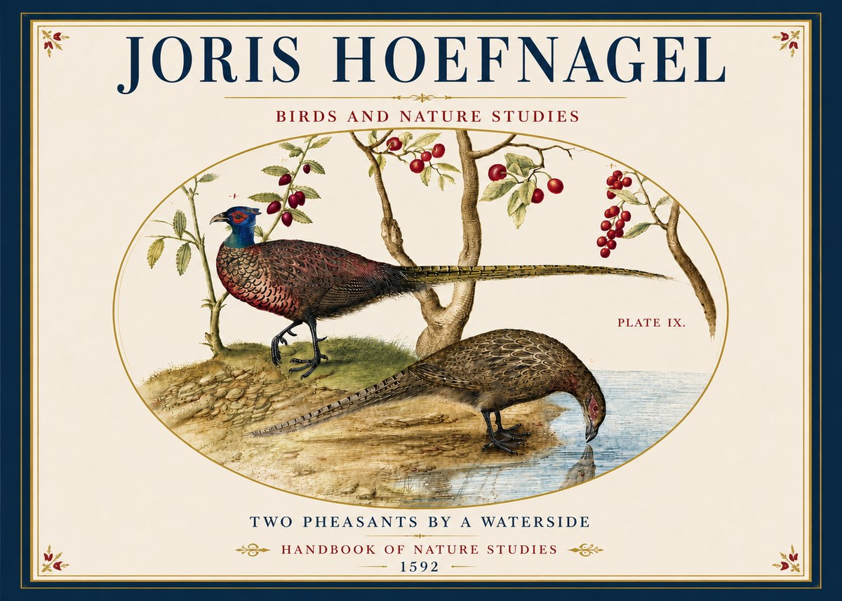 Joris Hoefnagel Peacocks and Pheasants Among Fruiting Branches No6 - Plakát