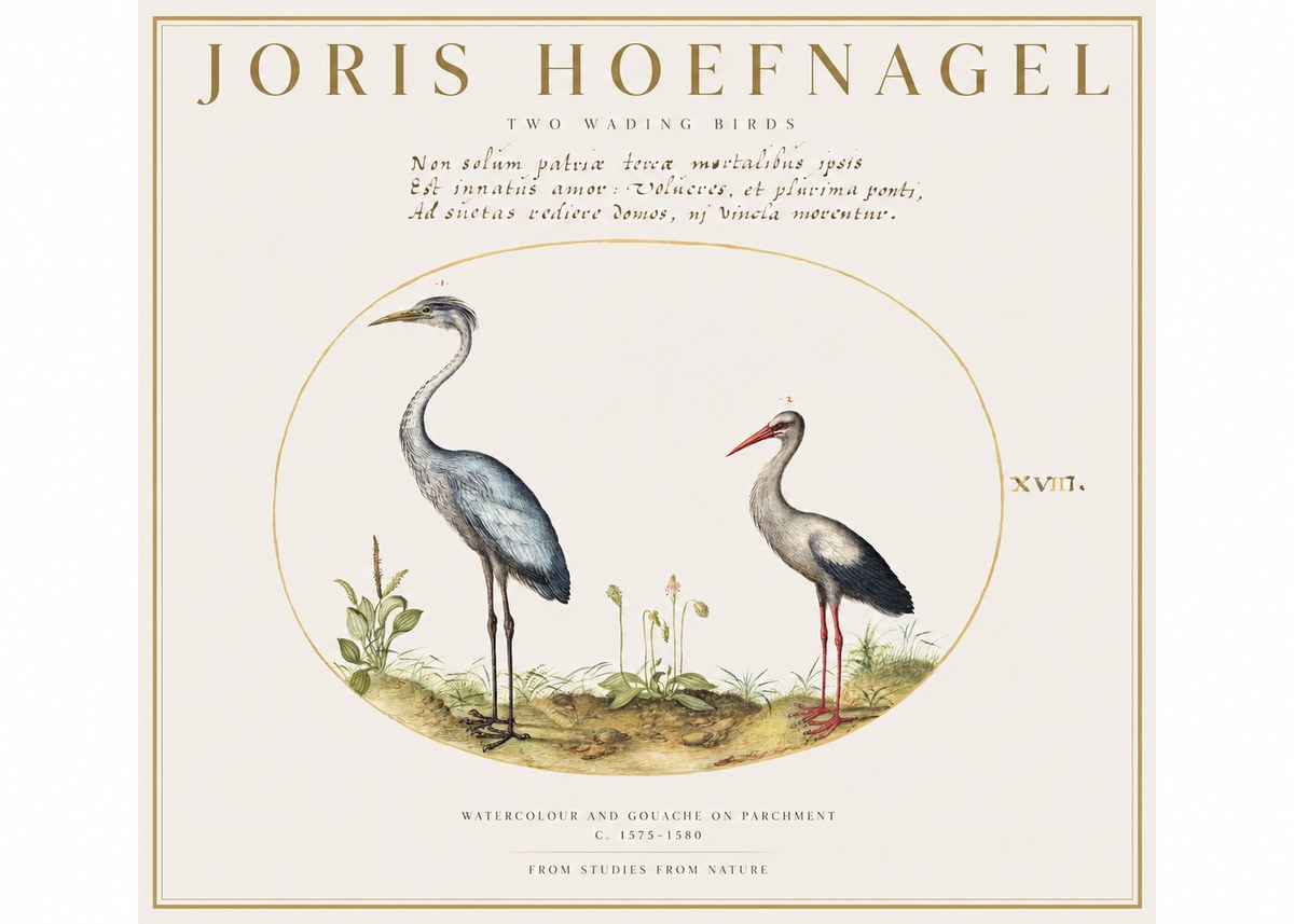 Joris Hoefnagel Study of Two Cranes No2 - Plakát