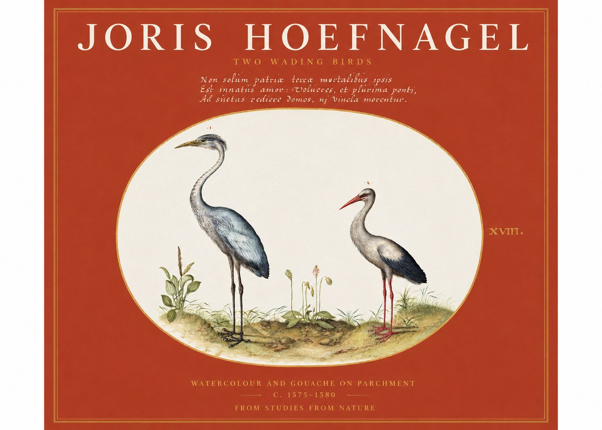 Joris Hoefnagel Study of Two Cranes No3 - Plakát