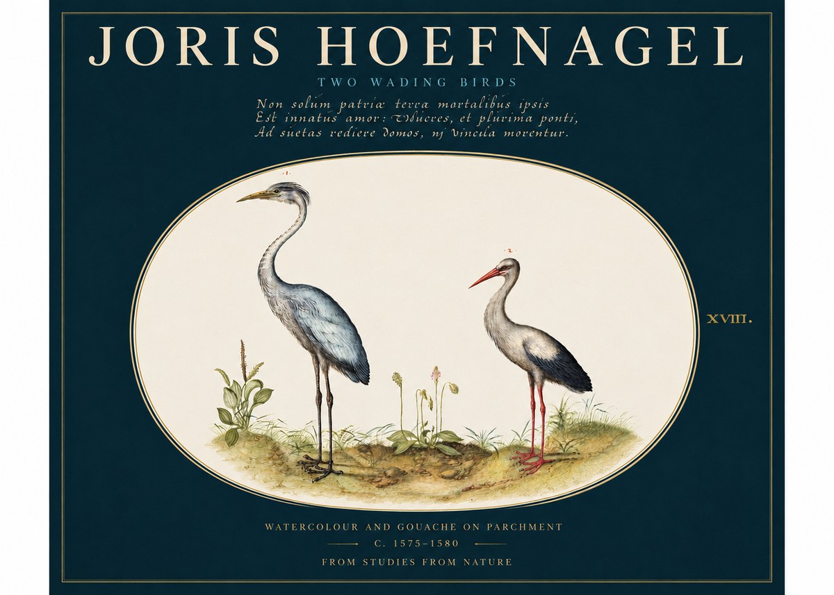 Joris Hoefnagel Study of Two Cranes No4 - Plakát