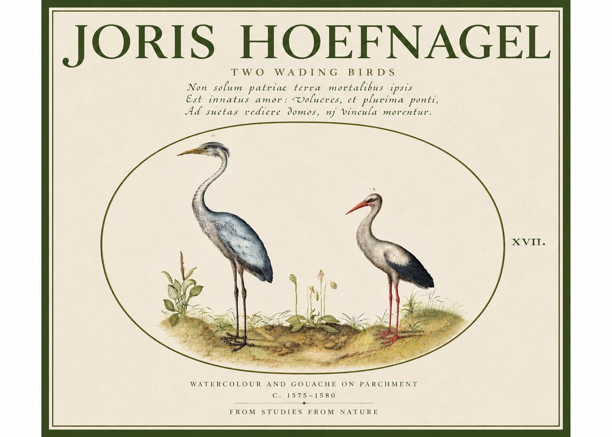 Joris Hoefnagel Study of Two Cranes No5 - Plakát