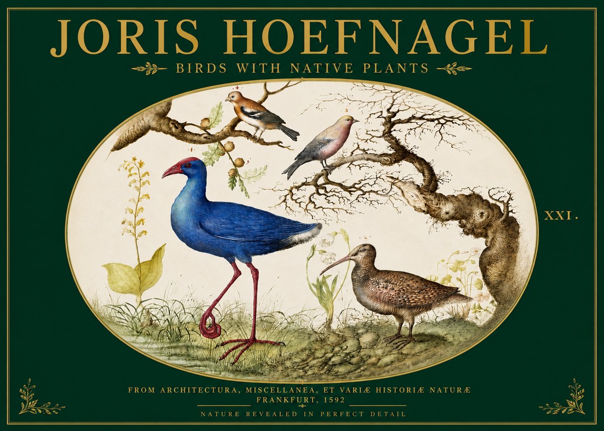 Joris Hoefnagel Birds with Native Plants No3 - Plakát