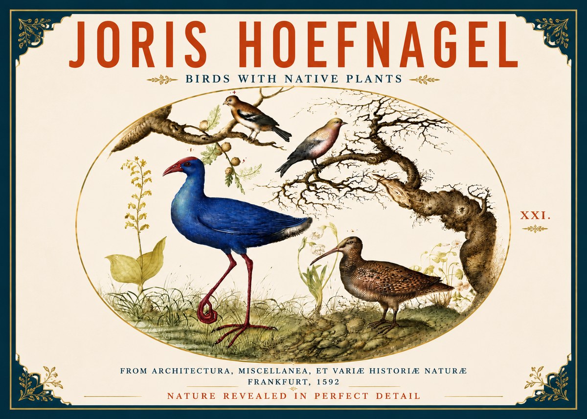 Joris Hoefnagel Birds with Native Plants No6 - Plakát