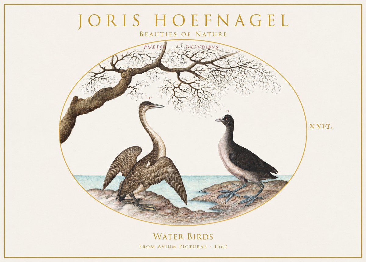 Joris Hoefnagel Cormorant and Coot No2 - Plakát
